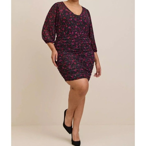 Torrid Mini Size 2X Mesh Button Floral Bodycon Dress - Picture 1 of 13